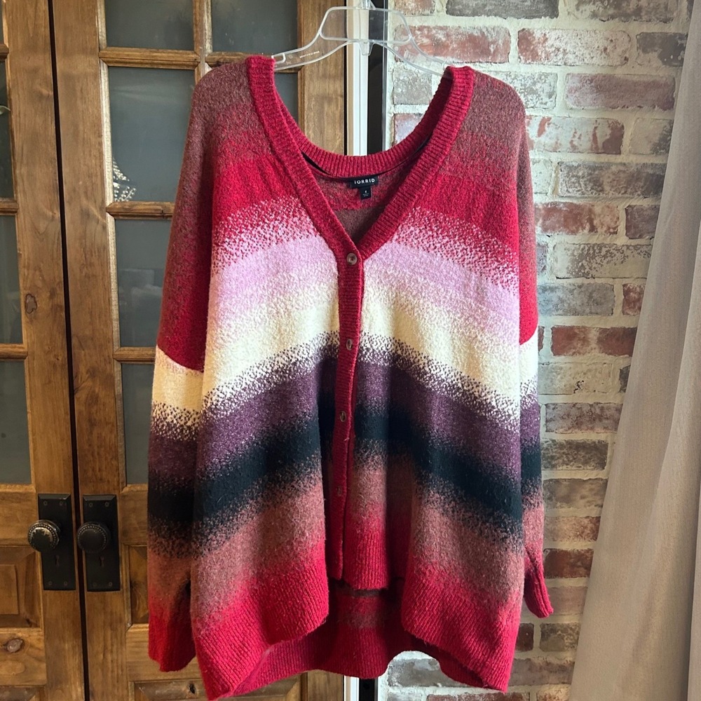 Torrid Cardigan Sweater Women Red Ombre Striped V-Neck Cozy Oversized Boho 4X